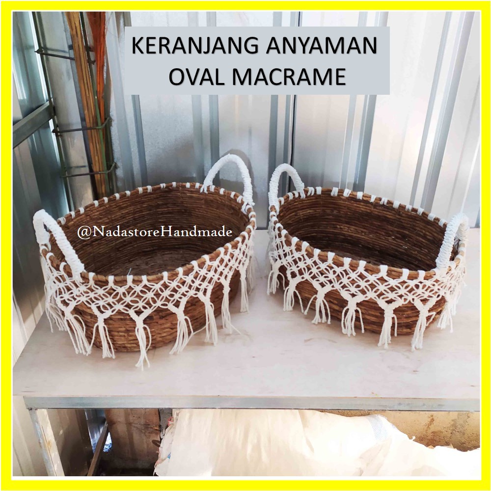 KERANJANG ANYAMAN PELEPAH PISANG OVAL RAJUT MACRAME