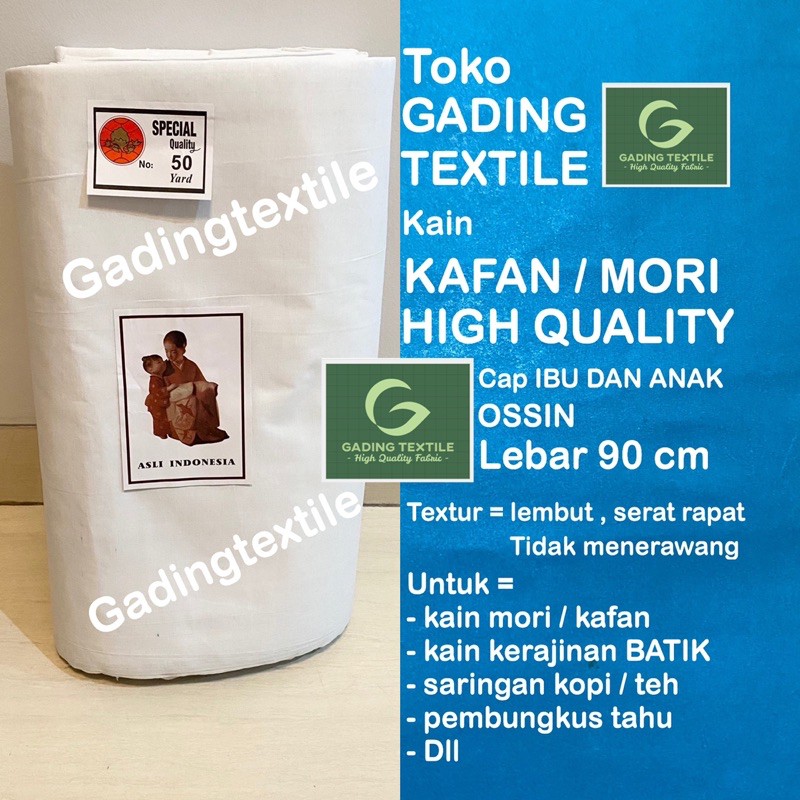 ( per setengah meter ) kain kafan mori katun putih jenasah jenazah high quality CAP IBU DAN ANAK ossin meteran lebar 90 cm bahan craft kerajinan jumputan batik membatik tulis ecoprint saringan kopi teh pembungkus tahu cheese cloth keju hampers hamper