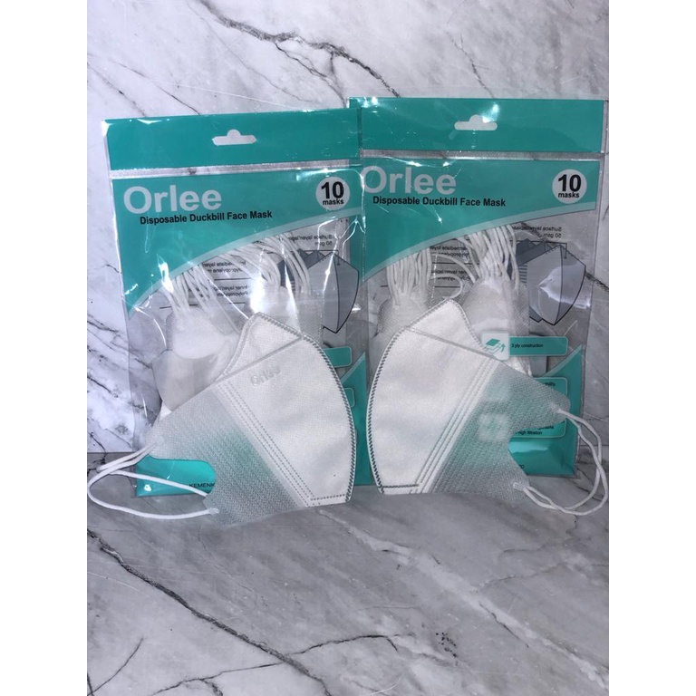 Masker Duckbill Orlee Earloop/Hijab 3ply 10 pcs /Masker Duckbill Hitam Putih Duckbill Asli Indonesia