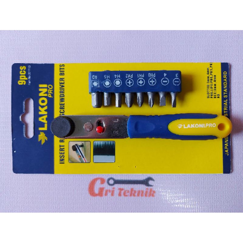 201710  OBENG RATCHET MINI SET JETJO TOOL LAKONI PRO 201710 / INSERT RATCHET SCREWDRIVER 9 PCS BITS 