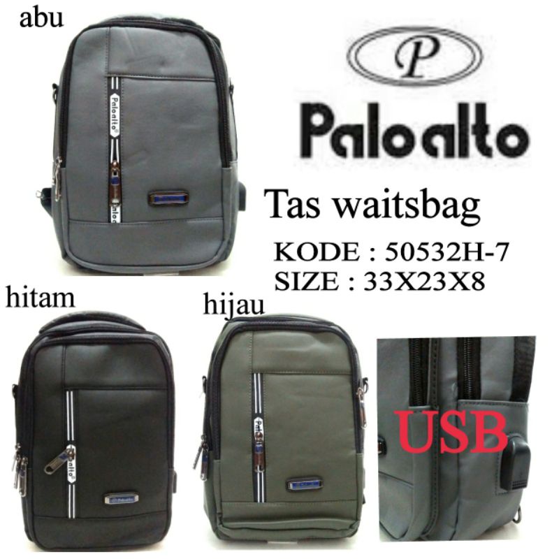 TERBARU TAS WAISTBAG COWOK PALOALTO 50532H-7 HARGA MURAH TAS COWOK WARNA ABU HITAM HIJAU