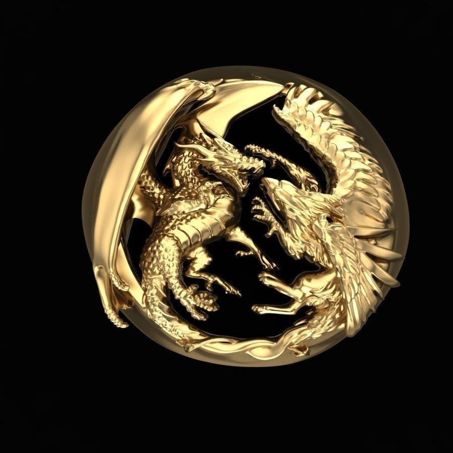Cincin Mengaum Naga Ganda Dominasi Berlapis Emas 24K Putra