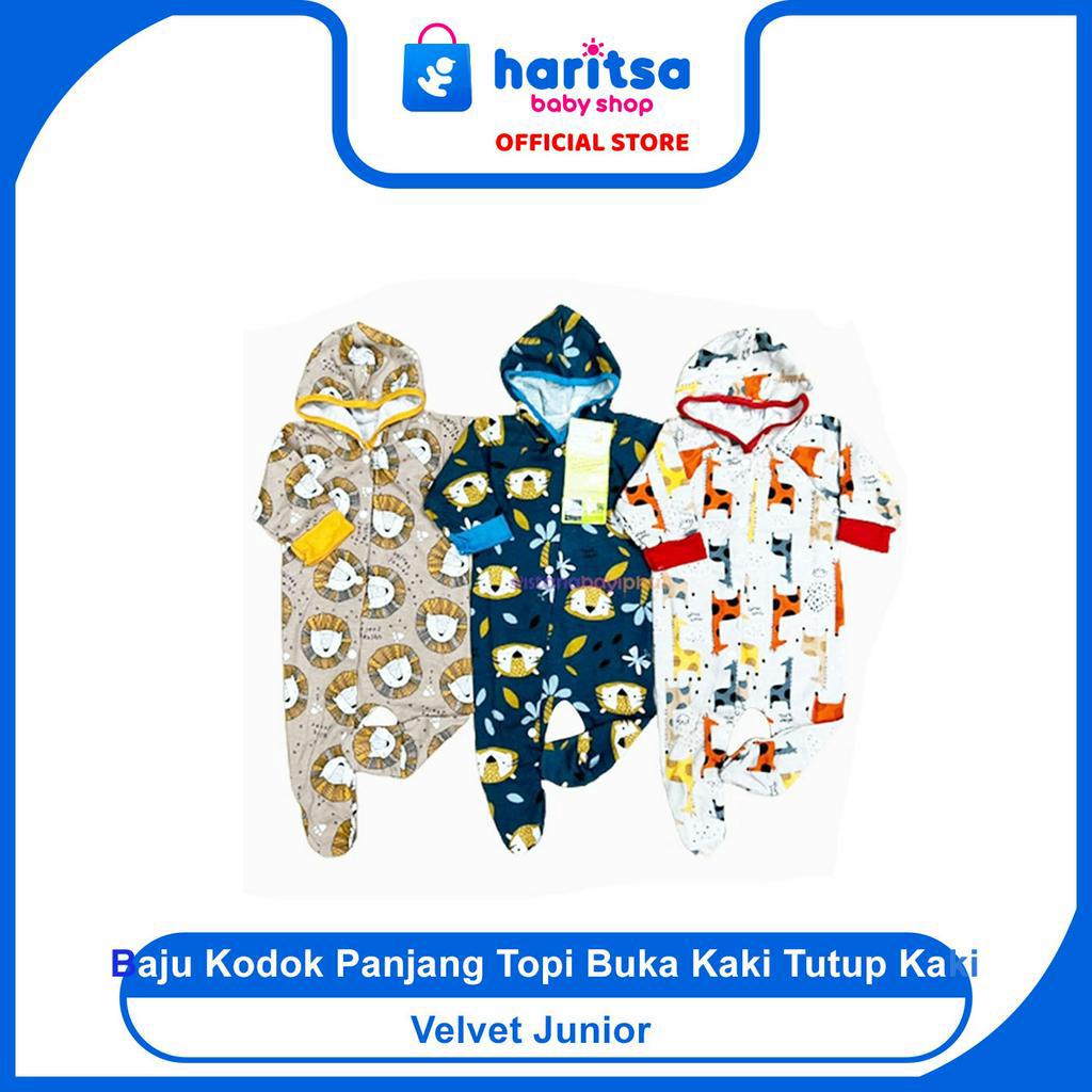 VELVET JUNIOR Baju Kodok Panjang Topi Buka Kaki Tutup Kaki | Baby Jumper Panjang Motif Terbaru