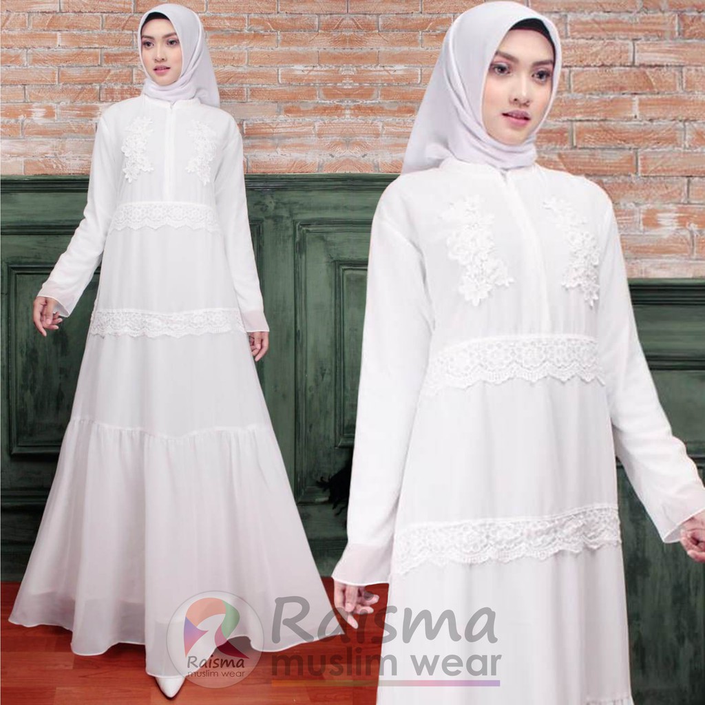 RSM GAMIS  PUTIH TERBARU  BAJU  GAMIS  PUTIH BURKAT WANITA 