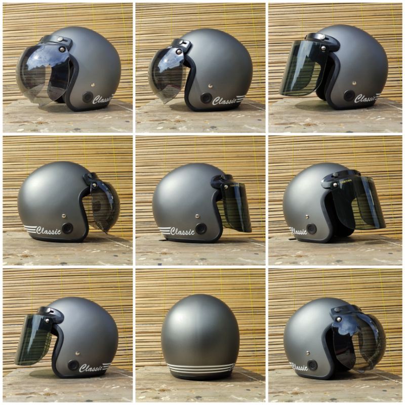 Helm bogo retro vespa warna silver doff untuk wanita pria cewek cowok dewasa