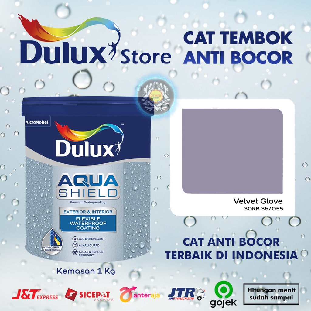 CAT TEMBOK ANTI BOCOR DULUX AQUASHIELD 2X LEBIH KUAT TAHAN CUACA WARNA VELVET GLOVE 30RB 36/055 UNGU