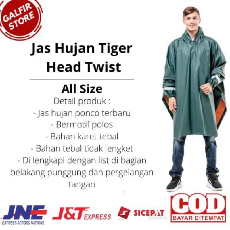 Mantel Dewasa Jas Hujan Ponco Tiger Head Twist Awet Murah