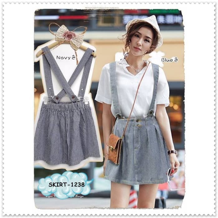 NEW SALE Dress Rok Suspender Garis Striped Mini Skirt Jeans Denim Korea Import BEST.