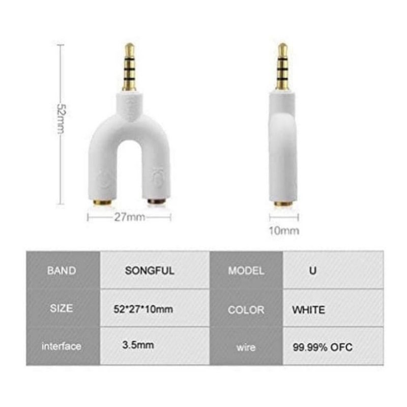 Makassar V15 Konektor Jack Y splitter U Aux 3.5mm ke audio headset and mic