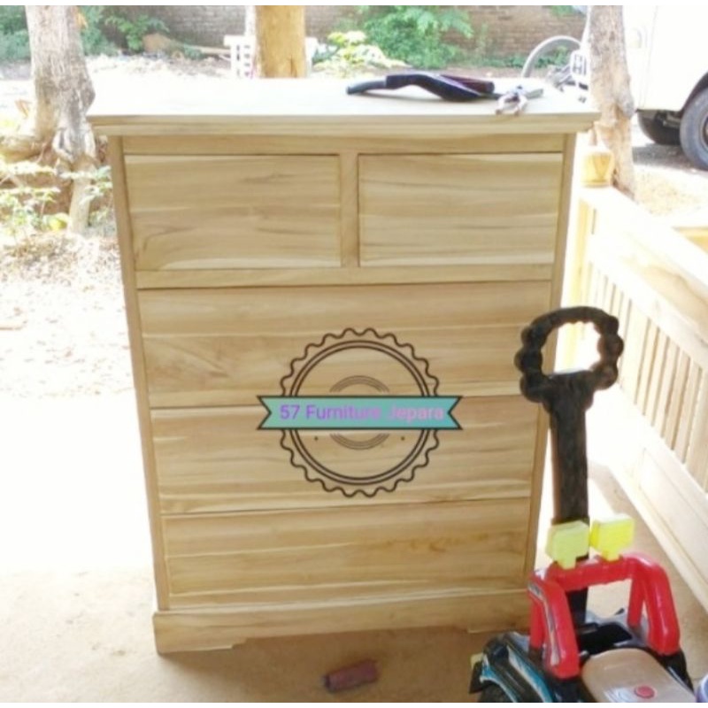 Nakas Meja Full Laci Jati Mentahan - Lemari Hias Kecil Model Polos Kayu Jati Jepara