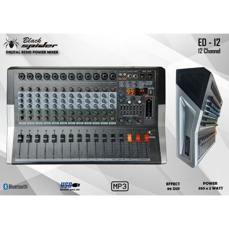 mixer power black spider ED12. 12ch full mono.bagus