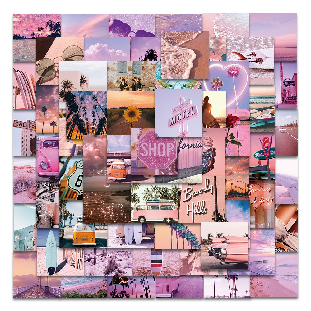 62PCS ins Super Fire Scenery Sticker Self-adhesive California Sunshine Series Luggage Decoration Helmet Waterproof Sticker