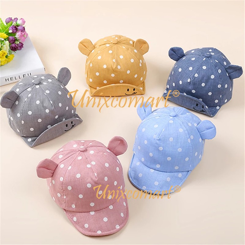 Topi Anak Bayi POLKADOT SMILE Baby Hat Topi Anak Bayi Bintik Senyum Telinga