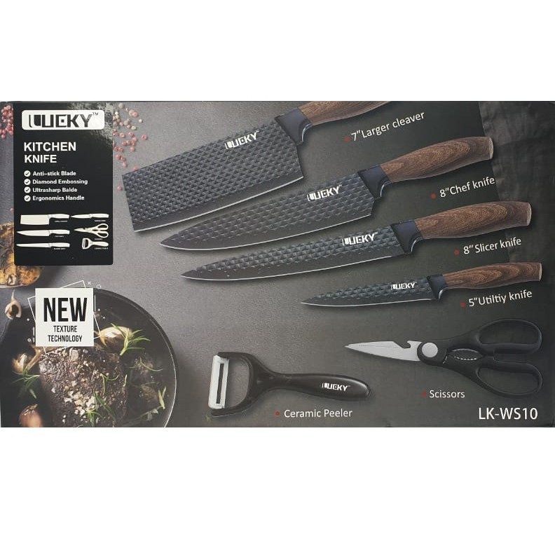 Kitchen Knife Antibacterial Coating / Pisau Dapur Set / Diamond Cut Blade