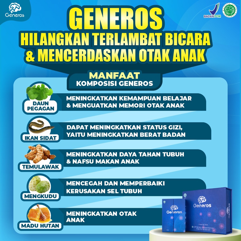 GENEROS 100% Original [Bisa Cod]  - 10x Tingkatkan Kecerdasan Otak Anak Menjaga Daya Tahan Tubuh Mengatasi Speech Delay Autisme Hiperaktif Terlambat Bicara Terapi ADHD