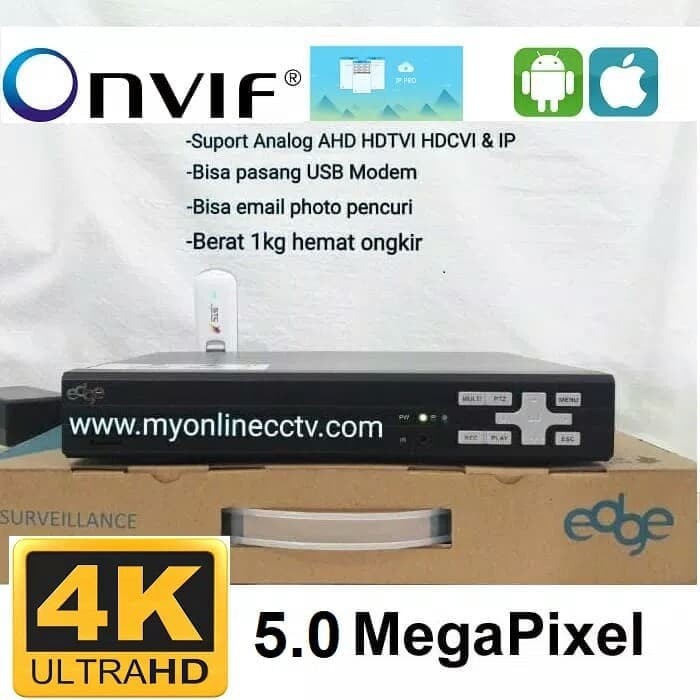 Paket DVR NVR CCTV Edge 4CH Kamera Ultra Resolution Asli 4K