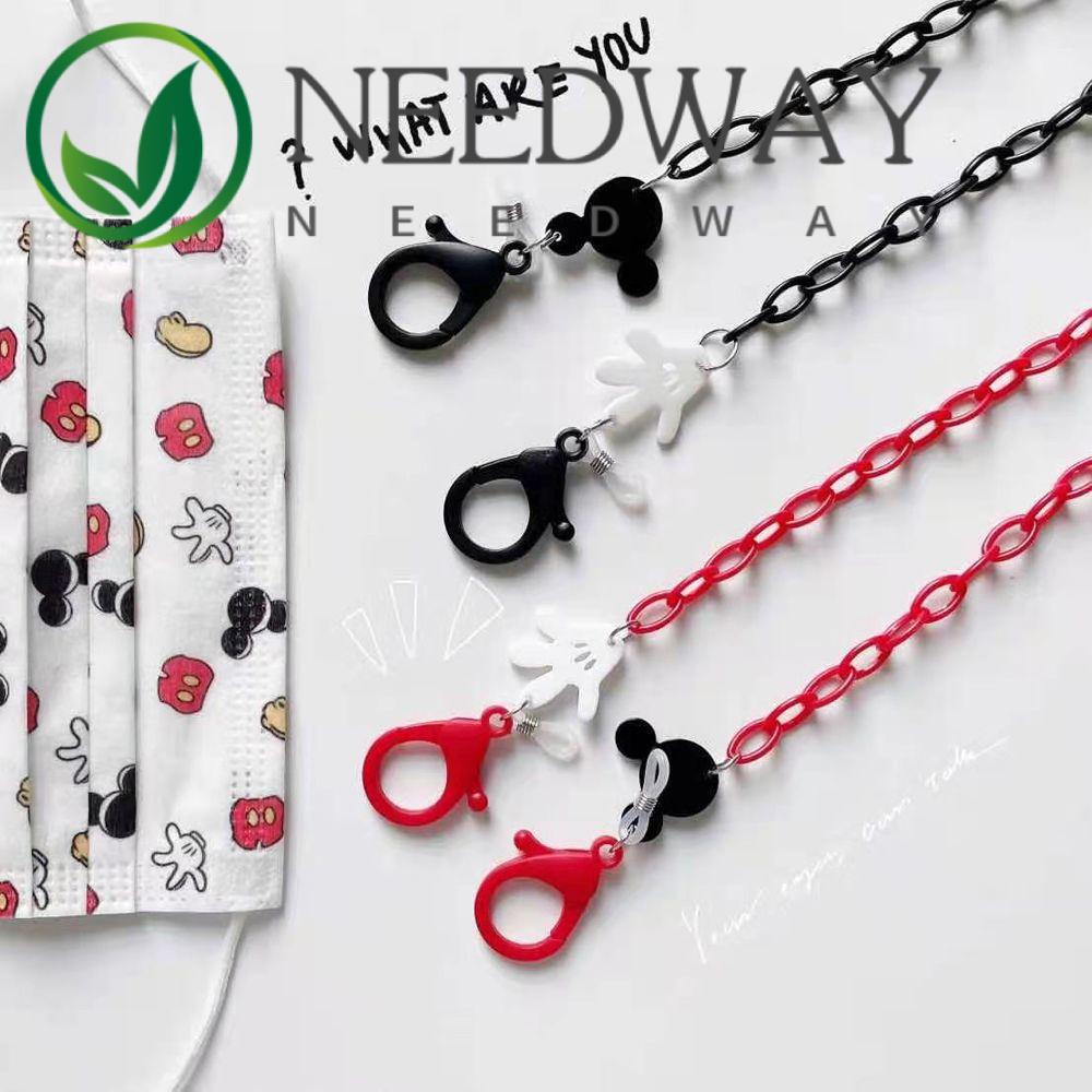 Kalung Rantai Kacamata Desain Kartun Mickey Mouse Warna Hitam Untuk Hadiah