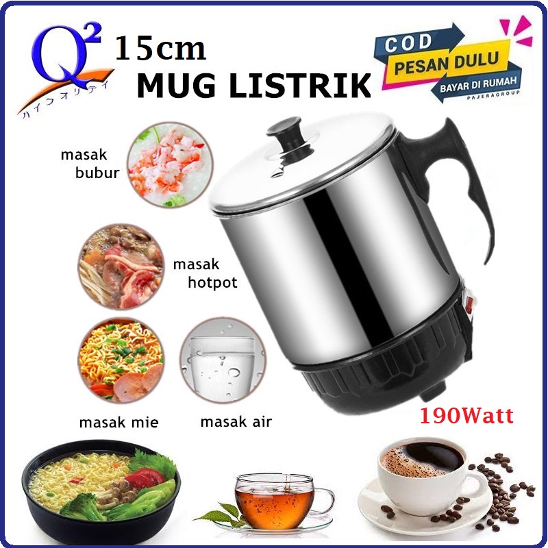 Panci Listrik Q2-8015 Mug Panci Listrik Pemanas Air Stainless Steel Panci Listrik Serbaguna