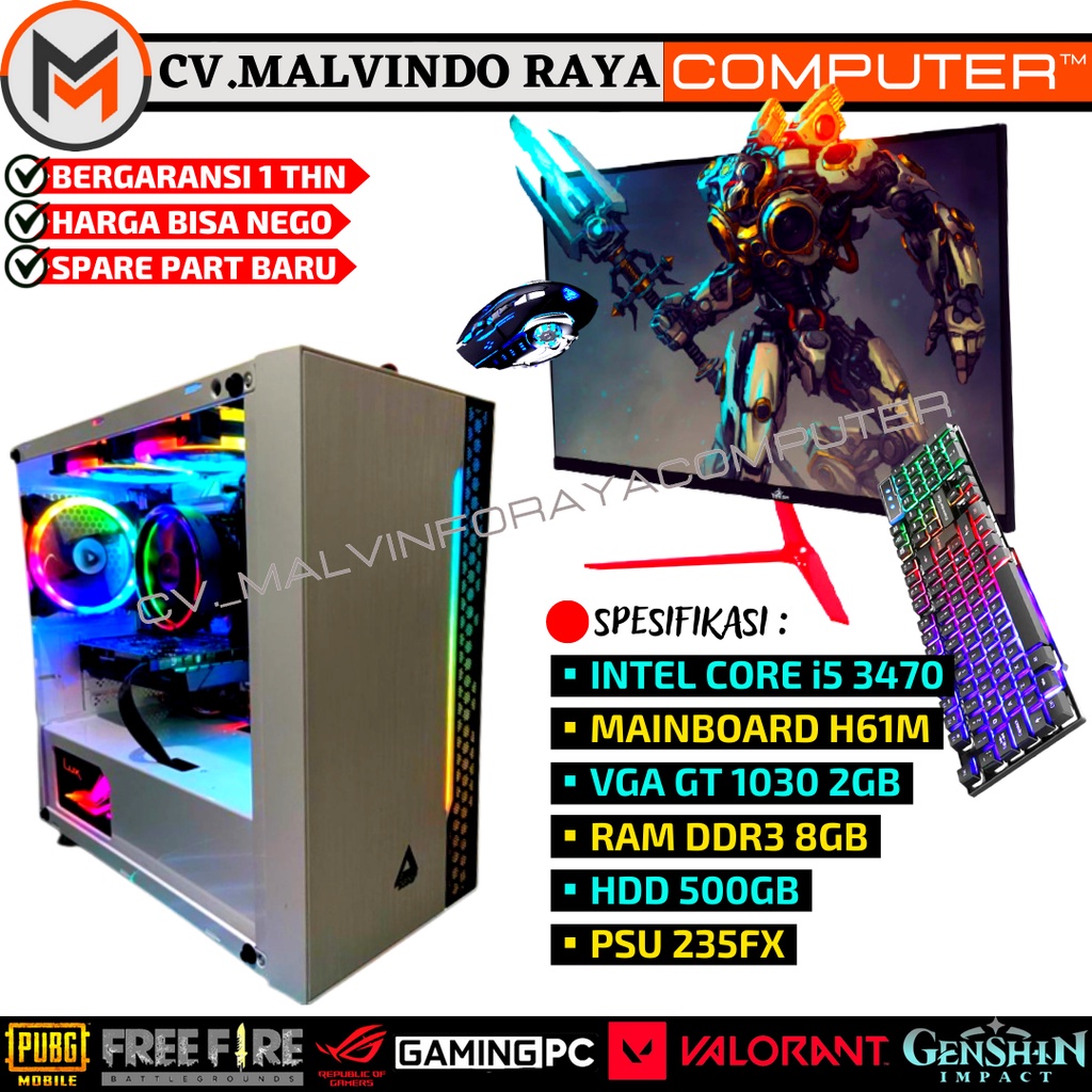 PC GAMING EDITING FULLSET CORE i5 3470 RAM 8GB VGA GT 1030 2GB SIAP PAKAI