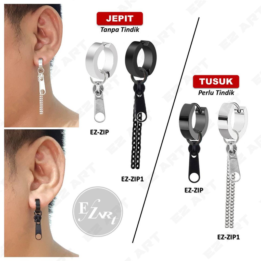 1Pc ANTING ANTI-MAINSTREAM KEPALA RESLETING / ZIPPER HEAD JEPIT TUSUK PRIA WANITA PUNK STAINLESS