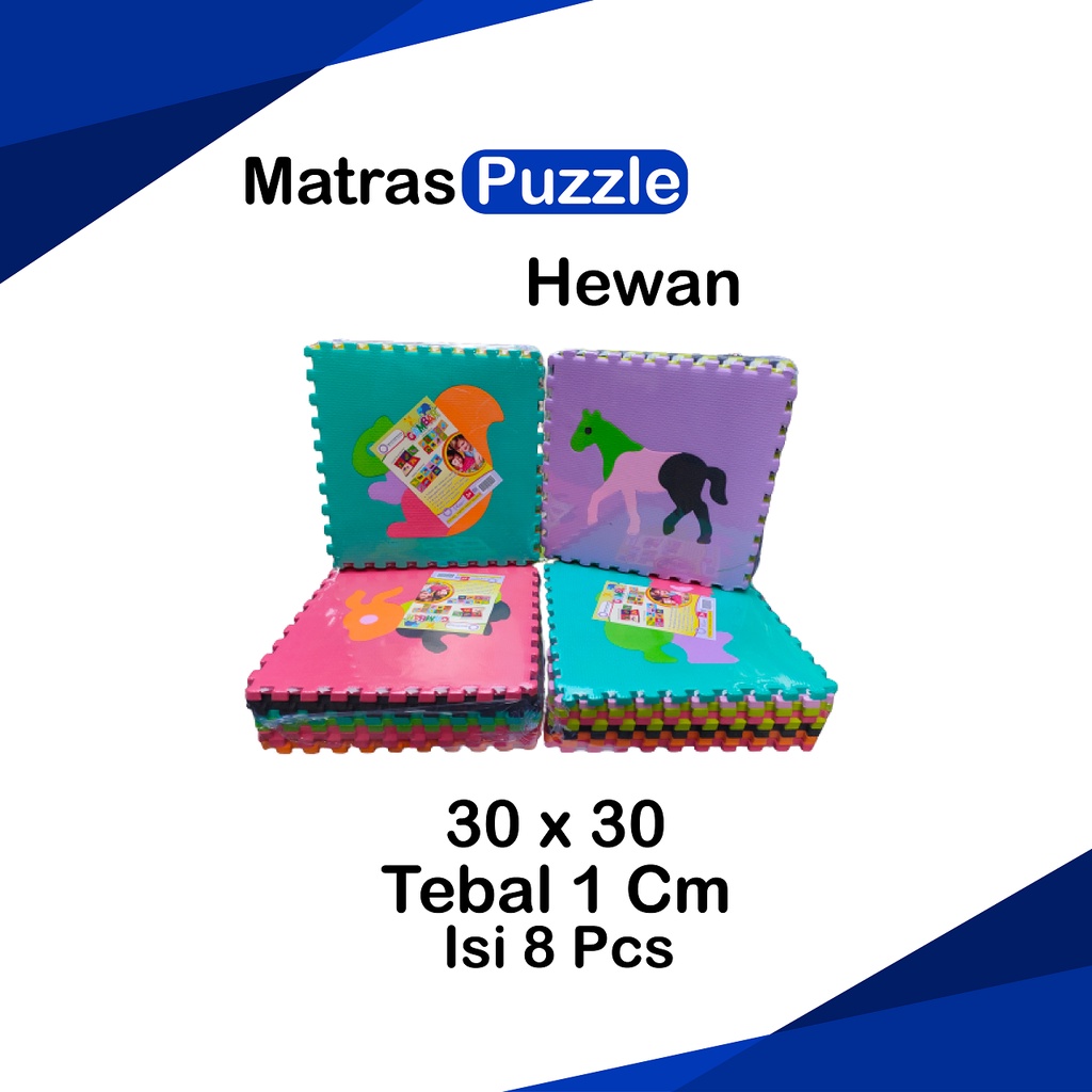 Matras Puzzle gambar Hewan  30 x 30 Tbl 1 Cm isi 8 Pcs / Alas Lantai / Playmat / Tikar / Karpet  / Alas Bermain anak