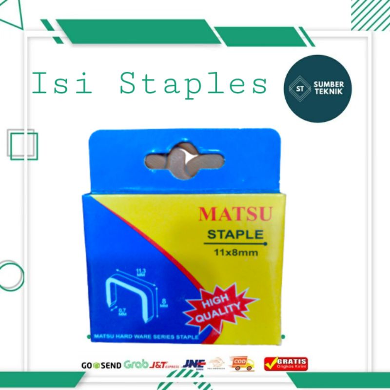 

Isi Staples Tembak ukuran 8 mm merk MATSUIsi Staples berisi 1000 pcs