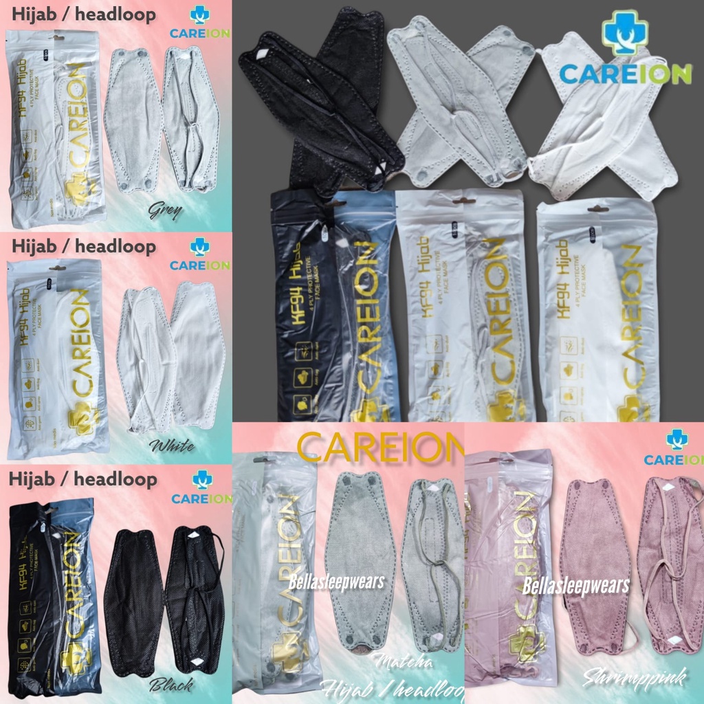 KF94 HIJAB CAREON - MASKER KF94 HIJAB HEADLOOP CAREION 4 Ply isi 10 Pcs ORIGINAL