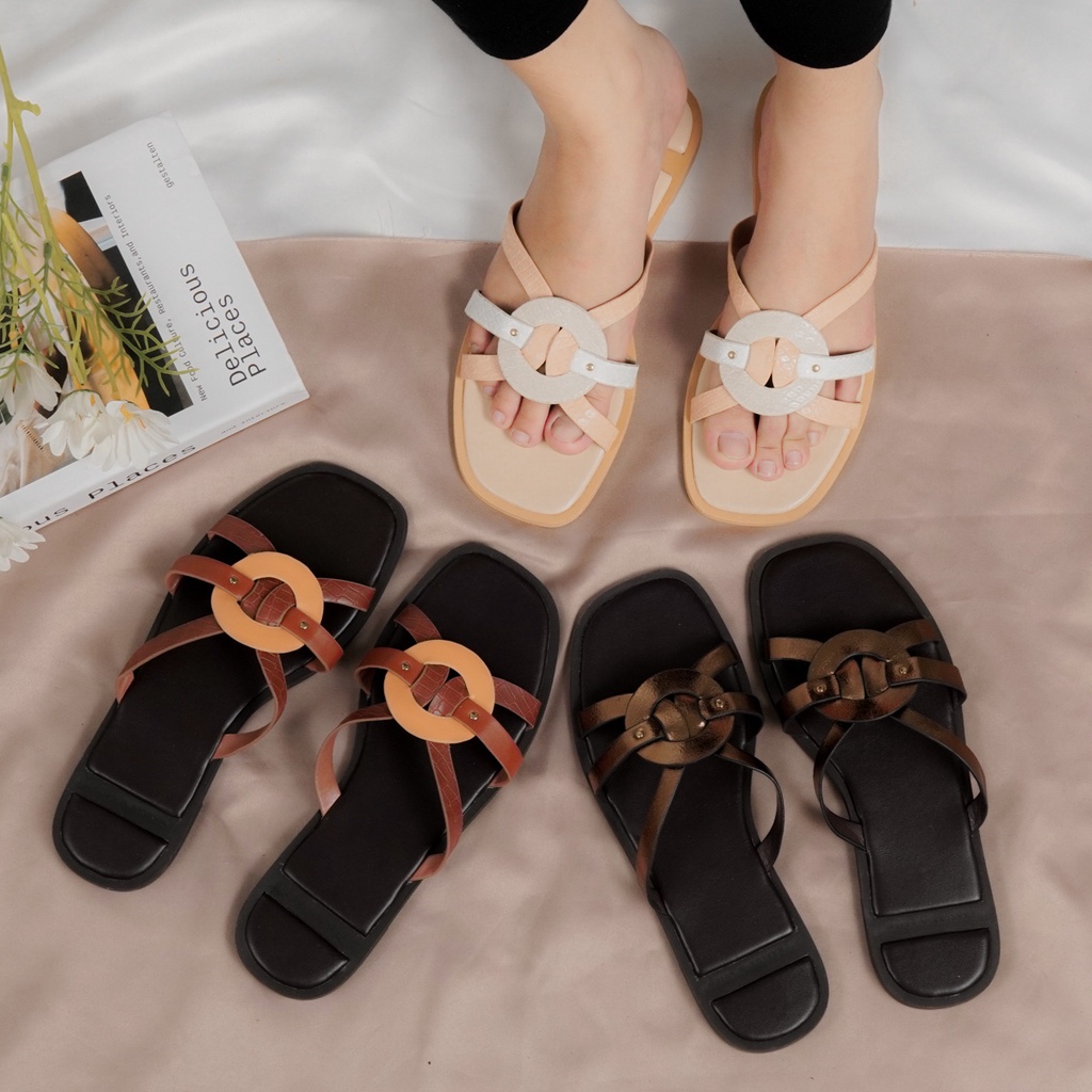 Sandal CK 399 / Sendal Selop Santai Wanita Model Terbaru Kekinian CnK 399 Flat 1.5cm By Dailyshoes_id