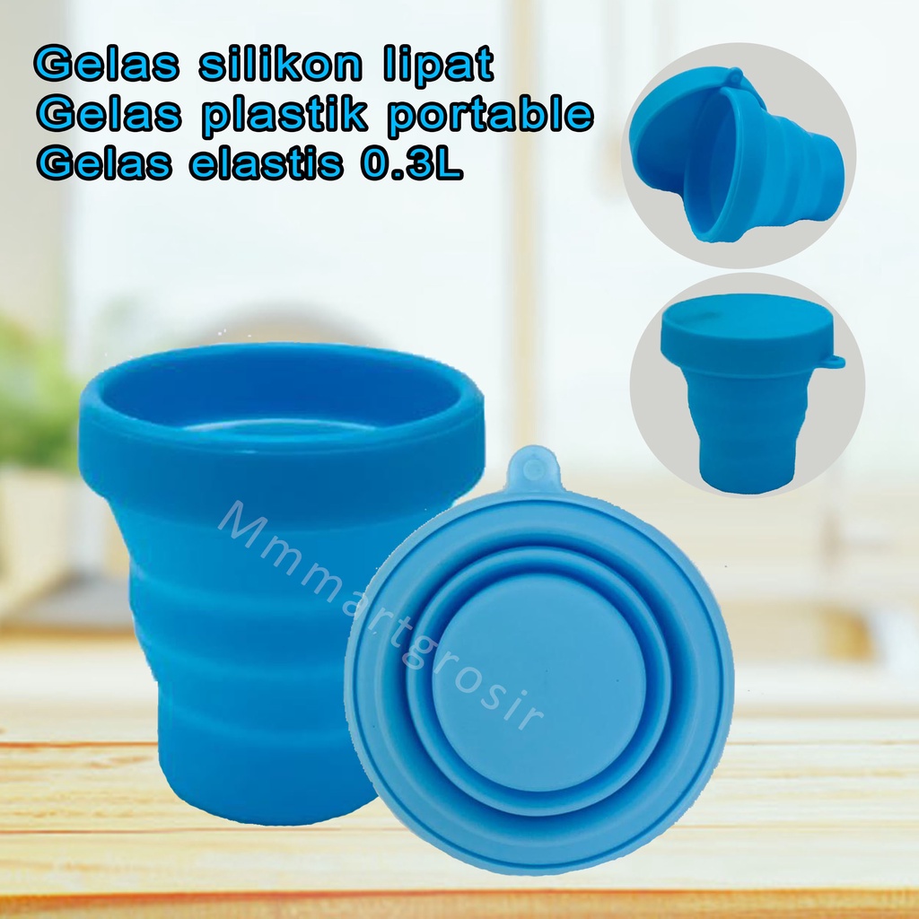 Gelas silikon lipat/gelas lipat portable polos/Gelas elastis/Biru/03.L