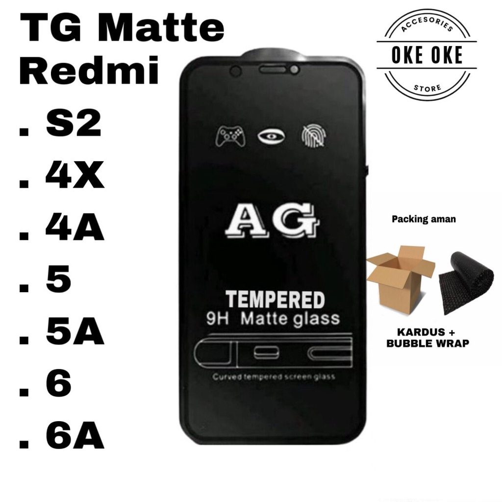 REDMI S2 4X 4A 5 5A 6 6A Tempered Glass tg Kaca Matte 9D Anti Gores Minyak/Glare Bekas Jari/Finger Full Cover/Layar/Screen Lem/Glue