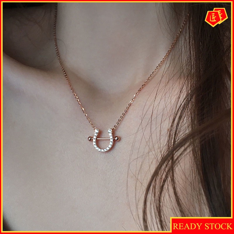 [Ready Stock]S925 Silver Horseshoe Necklace Women's Design Simple Temperament