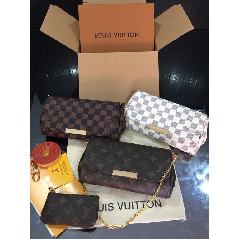 TAS BRANDED IMPORT || Louis Vuitton LV Favorite PM Canvas Monogram / Damier / Azure Uk. 21 cm