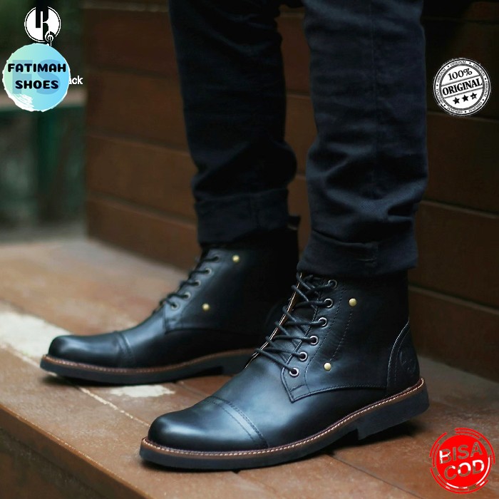 Sepatu Boots Kulit Pria Sepatu Safety Pelindung Besi  Sepatu Cowok Kulit Sepatu Boot Kulit Pria