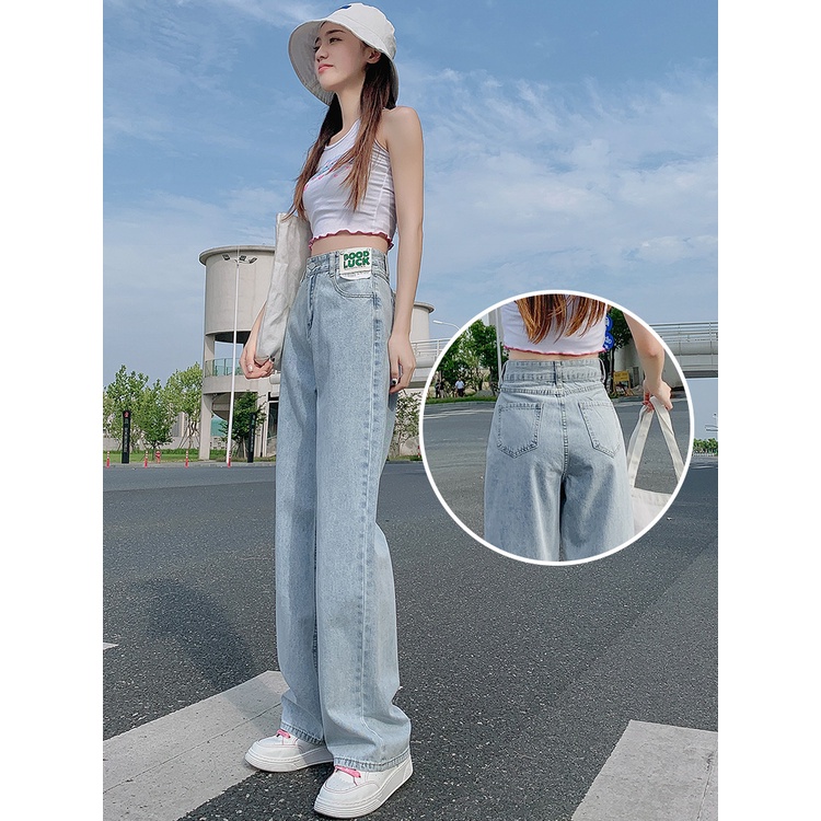 Good Luck Highwaist Straight Loose Celana Jeans Panjang Wanita/Korean Kasual Jeans Wanita