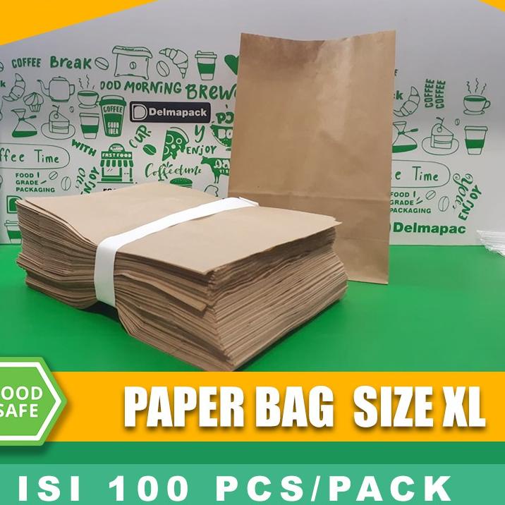 

☊ PAPER BAG KANTONG KERTAS ( XL ) / KANTONG ROTI, SNACK, MAKANAN - 100 PCS ➧