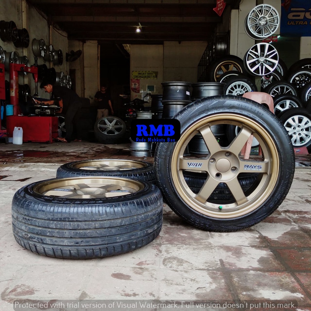 VELG MOBIL RACING COPOTAN MODEL RAYS TE37 RING 16 LEBAR 7 PCD 4X100 ET 35 BRONZE + BAN ACCELERA 195 