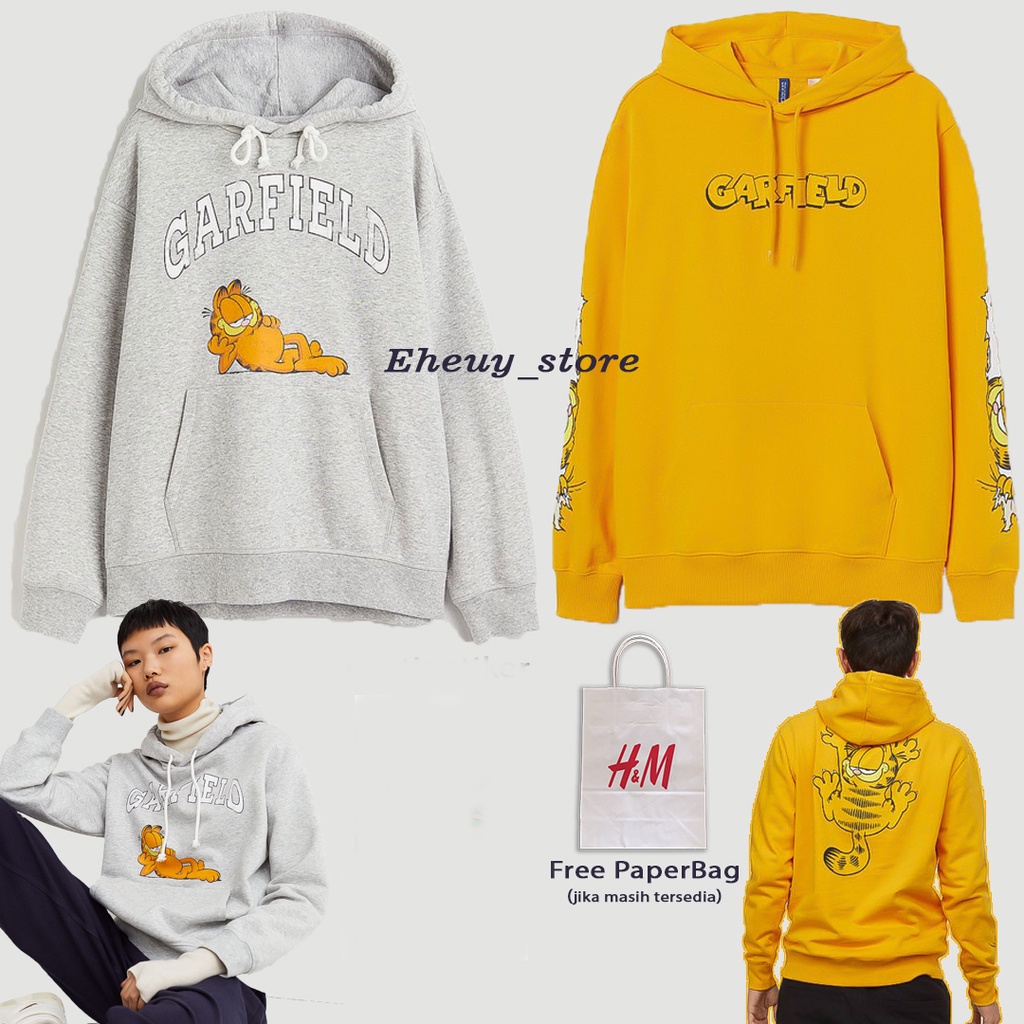 Hoodie H&amp;M Garfield Yellow Grey sweate HnM garfield kuning Hoodie pria wanita