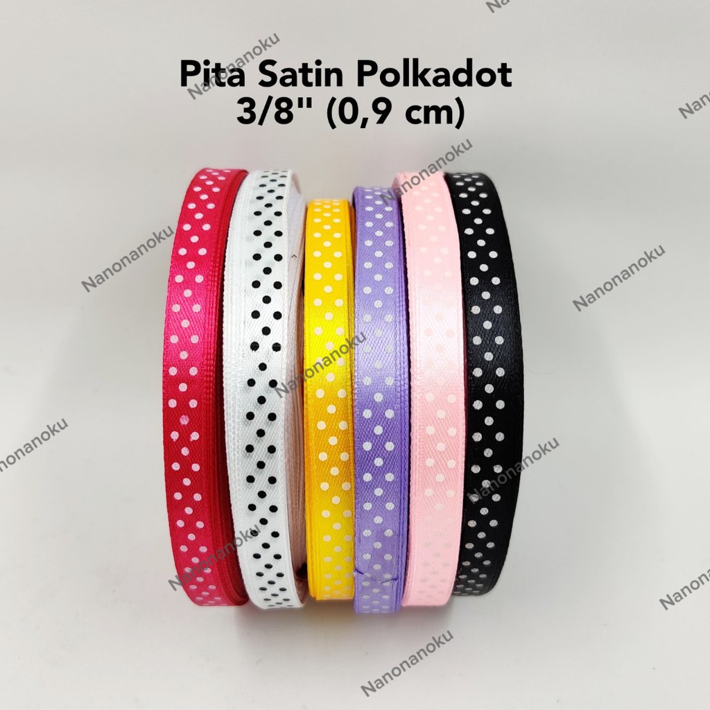 Pita Satin Kain Polkadot 3/8 inch inci 0,9 cm Panjang 50 yd Onde / Bintik