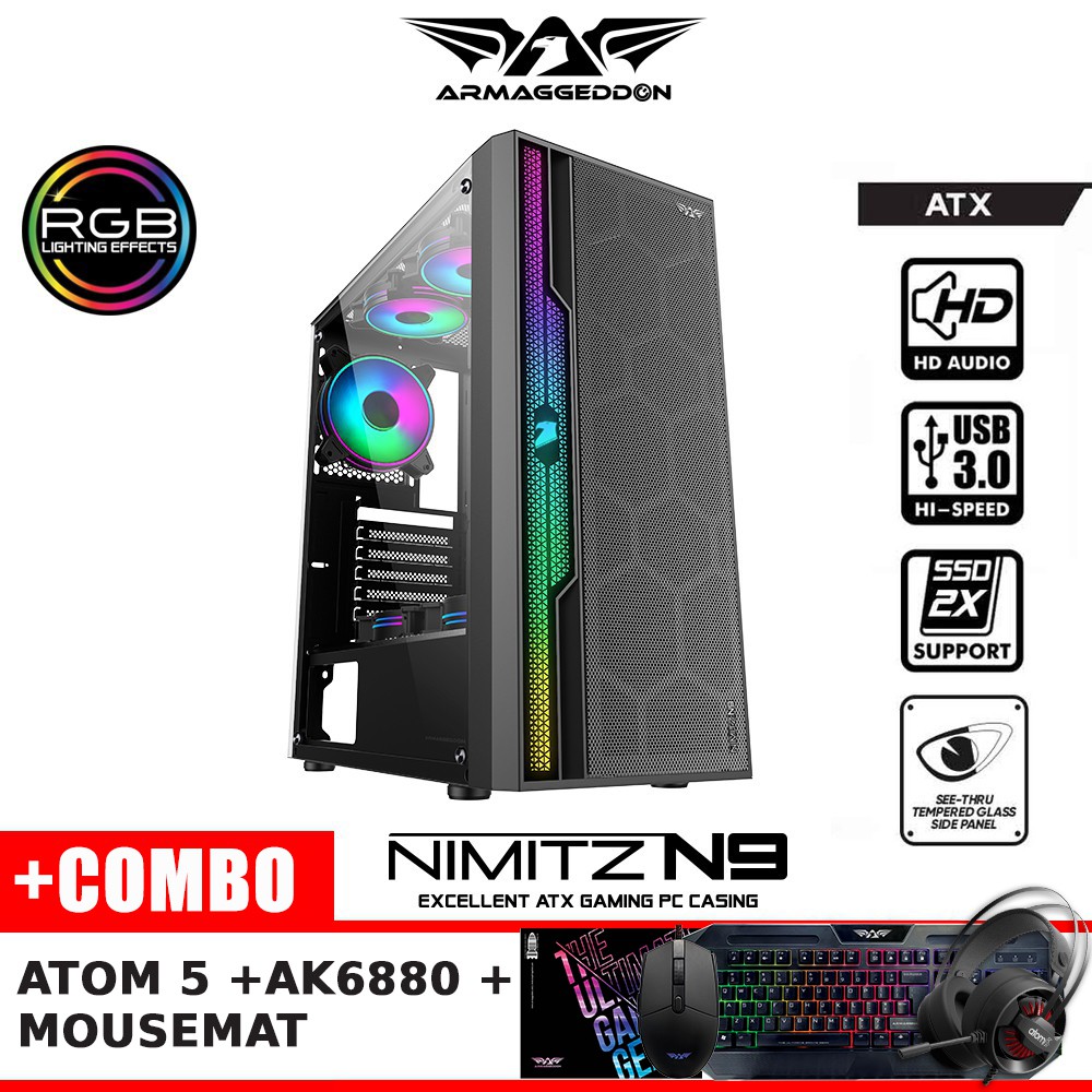 [COMBO] Armaggeddon Nimitz N9 ATX Gaming PC Case COMBO ATOM 5 + AK6880 + MOUSEMAT UGG