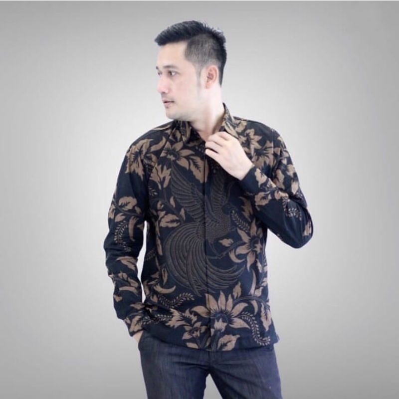 Batik Pria Hitam Model Kemeja Batik Pria Masa Kini Baju Batik Atasan Pria Terbaru 2022 Batik Pria Lengan panjang Baju Batik Mewah Original Kwalitas Premium