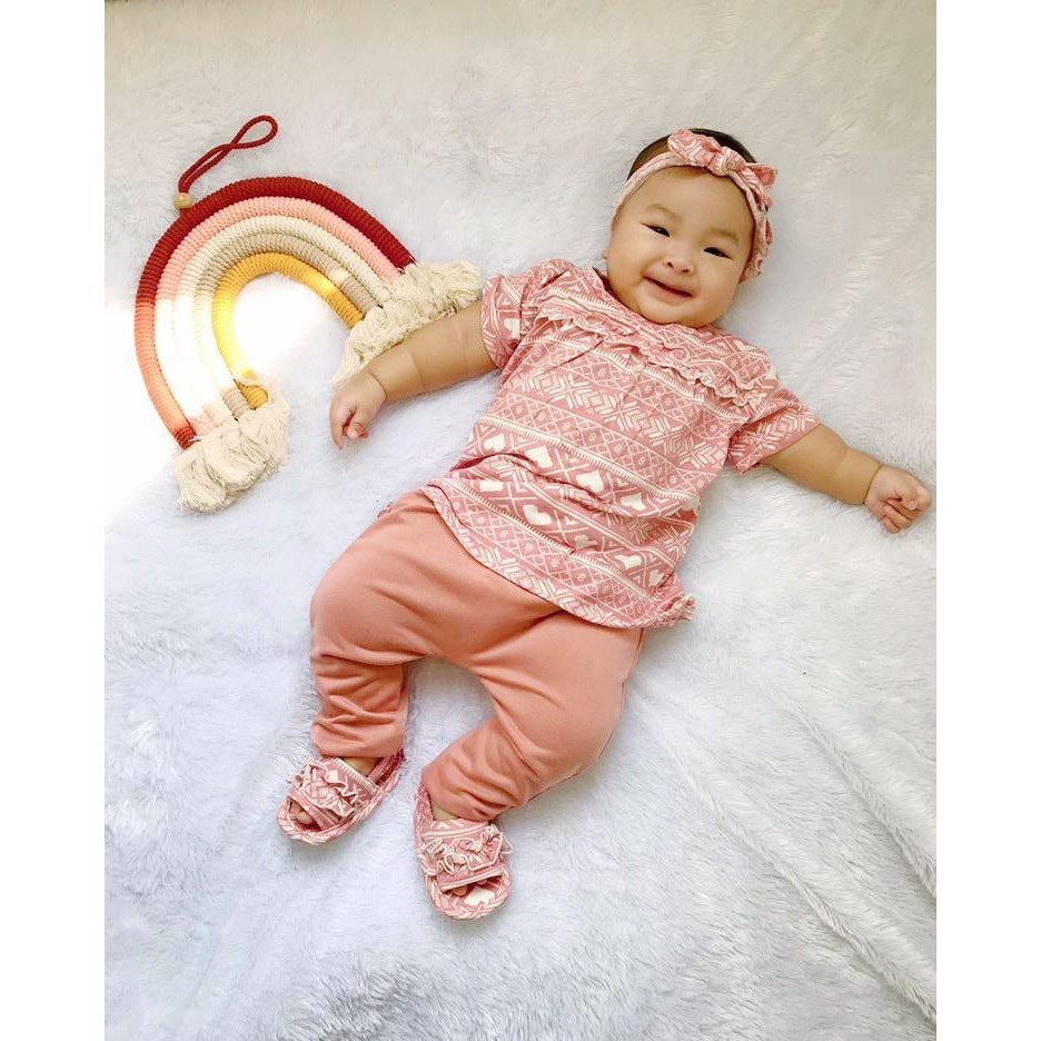 Plazababyku MX TRUE SET SANDAL setelan bayi motif bunga yang lucu free headband + sandal