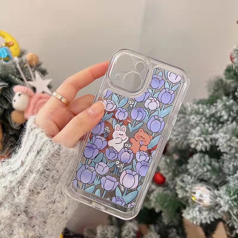 Case Bahan Akrilik Transparan 13 Pro 13prm Motif Kelinci Dan Beruang Untuk iPhone 11 7Plus 8Plus Xr XS 13 12 Pro Max