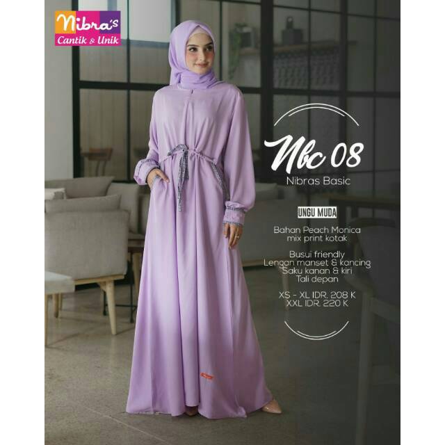 [Terbaru] Gamis Nibras NBC 08 Peach Dress Wanita Dewasa Original Branded Coklat Susu Murah S M L XL