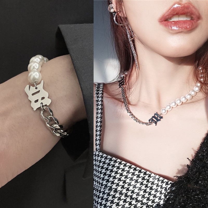 Kalung Dan Gelang Liontin Mutiara Gaya Hip Hop Korea Untuk Wanita