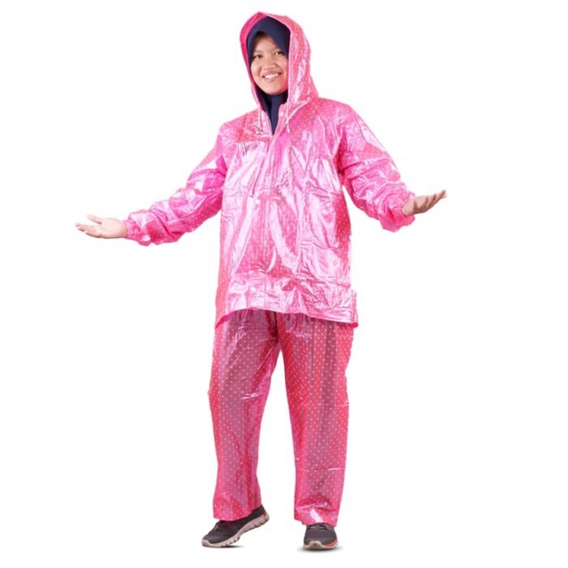 Jas hujan jaket celana polkadot 810 plevia stelan rain coat murah