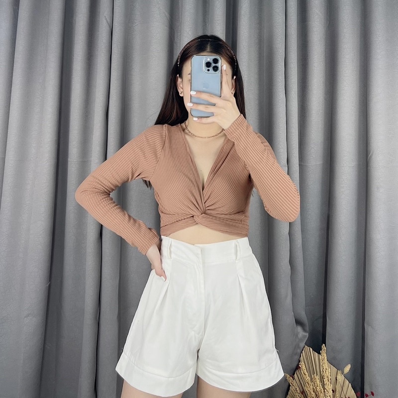 cross rib long sleeve crop | Crop top | atasan lengan panjang crop