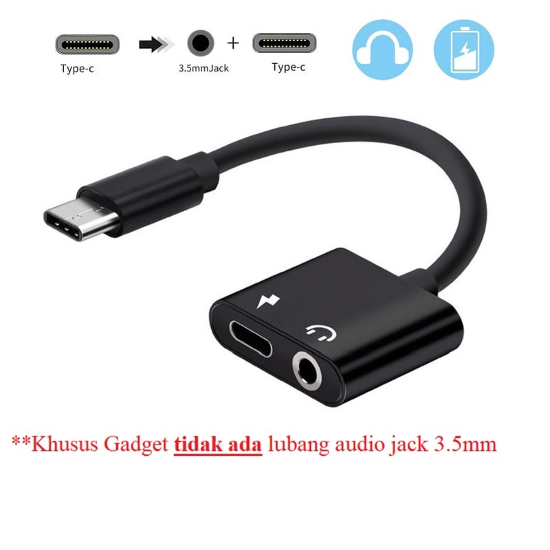 Kabel Splitter Type C Headphone 2in1 - Adaptor Adapter Ligthning Tipe C to Audio Jack 3.5mm