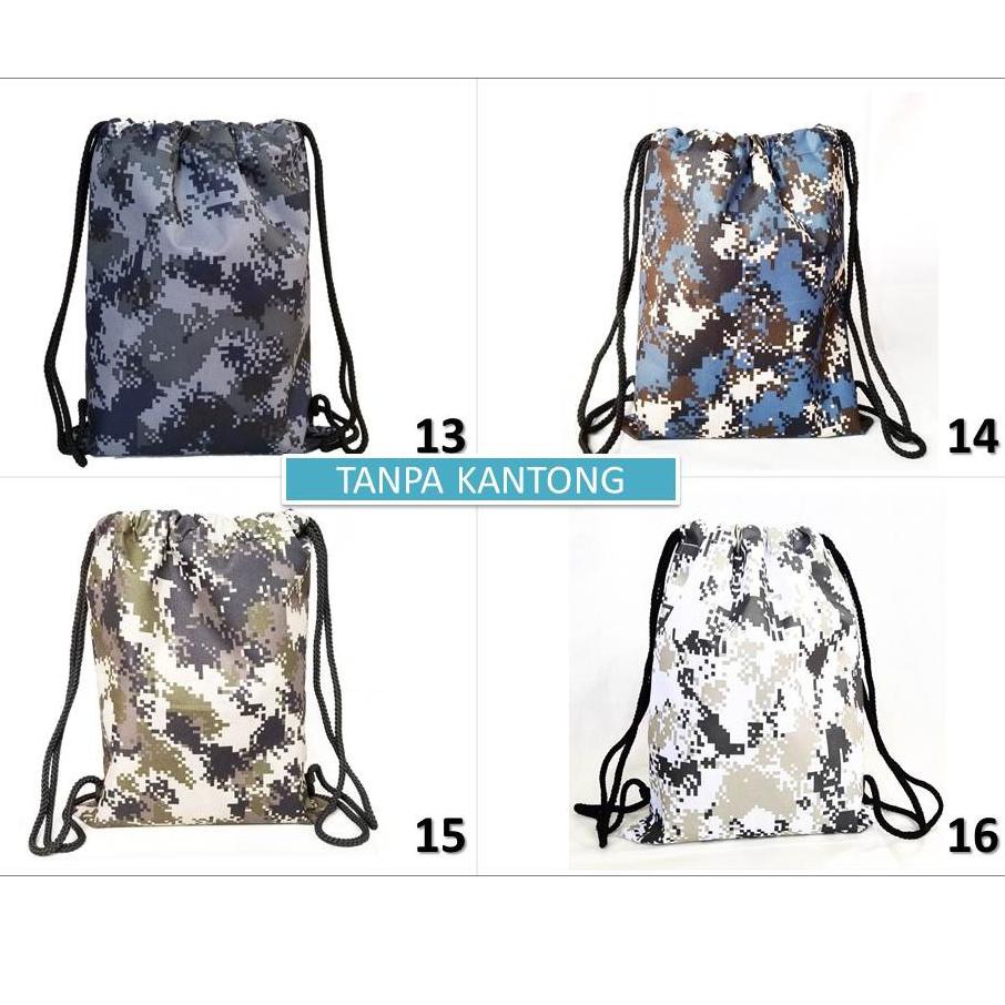 Oke Price.. String Bag Army US / Drawstringbag Pixel Tentara / Tas Serut Marine Parachute Lopez