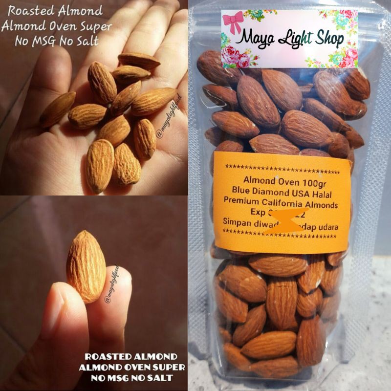 Almond oven 100gr roasted almond halal kacang almond panggang badam asibooster cemilan bumil promil diet keto vegan vegetarian