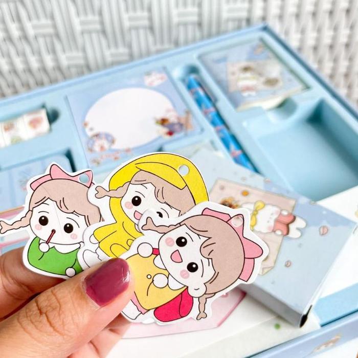 

9.9 MALL PAKET ALAT TULIS 7 IN 1 alat tulis jurnal kelinci/panda cewe ready 2 warna cantik lucu 
